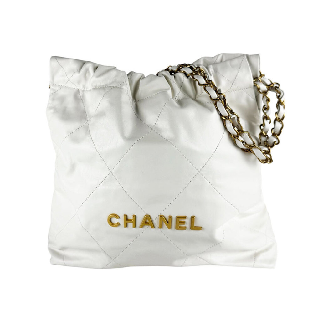 Chanel CHANEL Shoulder Bag 22 Leather White Gold Women's z10535